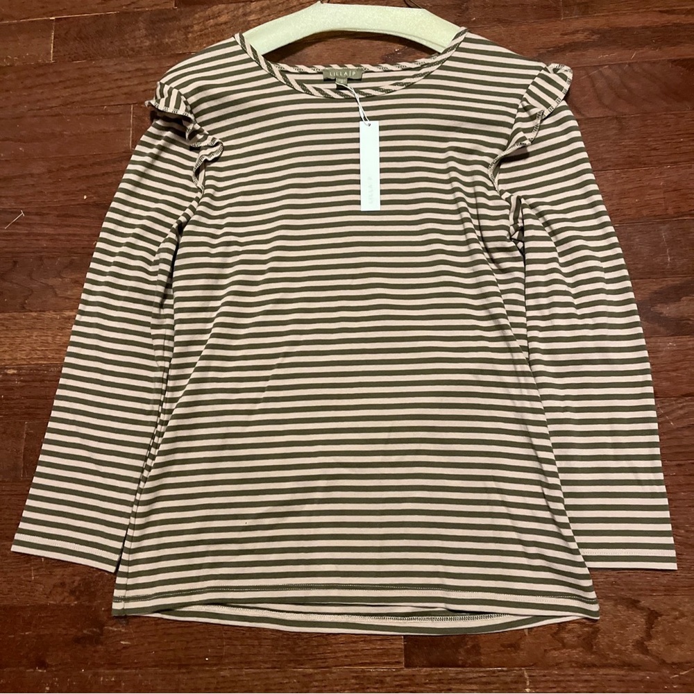 Lilla P Striped Long Sleeve Top - Brown and Cream